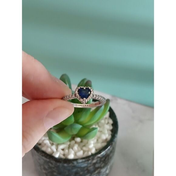 Pandora Sparkling Blue Elevated Heart Ring Size 7 S925 ALE Silver, Zirconia Halo - Picture 11 of 12